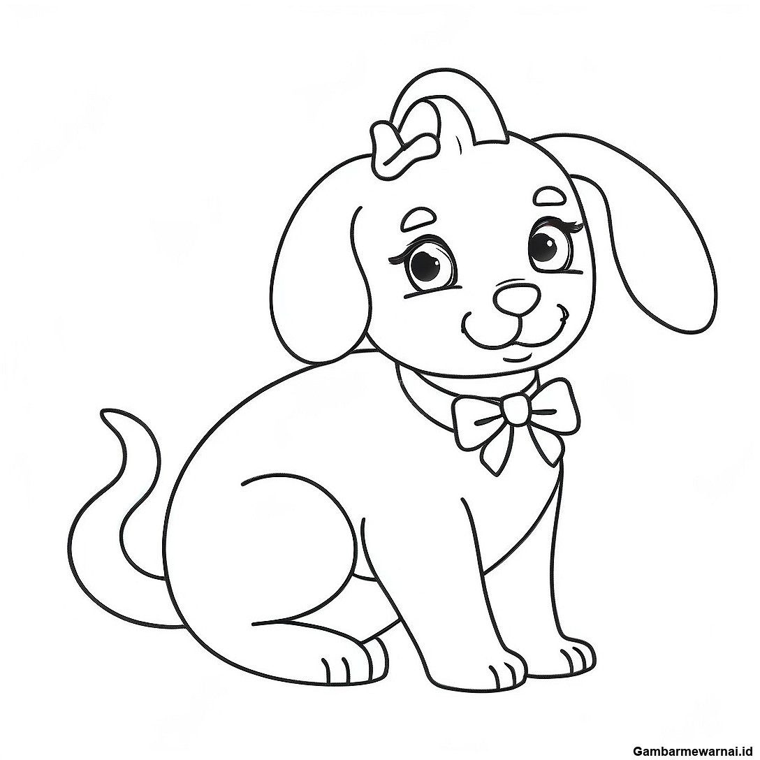 Halaman Mewarnai Anjing Puppy Barbie Yang Menggemaskan Dengan Pita 134391 66472