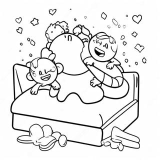 Halaman Mewarnai Pertarungan Bantal Saat Menginap 101394 39881