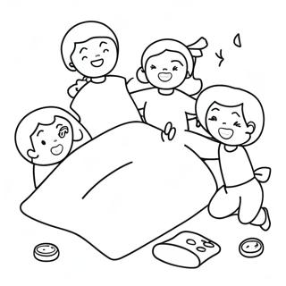 Halaman Mewarnai Pertarungan Bantal Saat Menginap 101394 39882