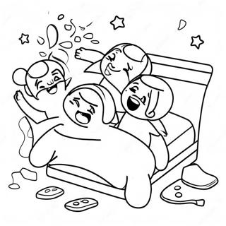 Halaman Mewarnai Pertarungan Bantal Saat Menginap 101394 39883