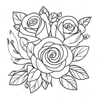 Halaman Mewarnai Buket Mawar Romantis 10155-2080