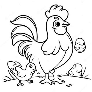 Halaman Mewarnai Ayam Jantan Ceria Dengan Anak Ayam 101859-40247