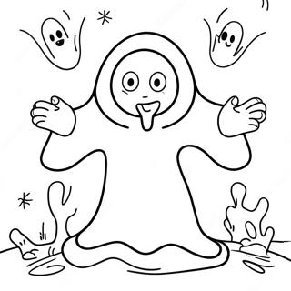 Halaman Mewarnai Huggy Wuggy Menakutkan Dengan Hantu 102066 40410