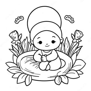 Halaman Mewarnai Bayi Musa Dikelilingi Bunga 104561-42345