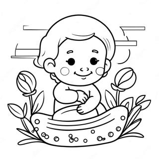 Halaman Mewarnai Bayi Musa Dikelilingi Bunga 104561-42346