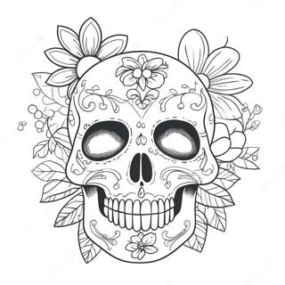 Halaman Mewarnai Tengkorak Bunga Dengan Hati 104793-42530