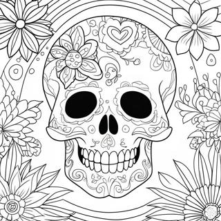 Halaman Mewarnai Tengkorak Bunga Dengan Hati 104793-42531
