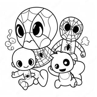 Halaman Mewarnai Spiderman Bayi Yang Menggemaskan Bersama Teman Teman 105538 43115