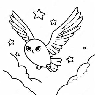 Halaman Mewarnai Hedwig Terbang Melalui Langit Malam 105872-43371