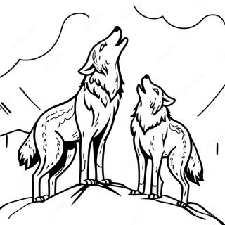 Halaman Mewarnai Serigala Kayu Yang Melolong Di Bawah Bulan 107463-44621