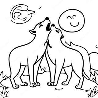 Halaman Mewarnai Serigala Kayu Yang Melolong Di Bawah Bulan 107463-44624