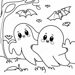 Halaman Mewarnai Hantu Dan Kelelawar Yang Menawan 108723-45601