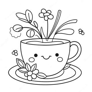 Halaman Mewarnai Cangkir Teh Imut Dengan Bunga 111449 47803