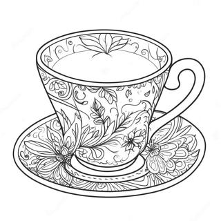 Halaman Mewarnai Cangkir Teh Mewah Dengan Piring 111450 47807