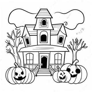 Halaman Mewarnai Rumah Hantu Dengan Labu Menyeramkan 114044 49955