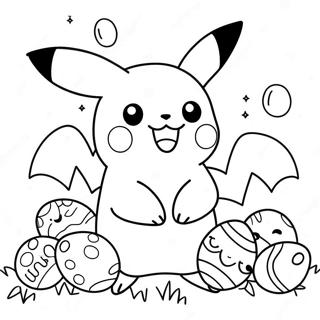 Halaman Mewarnai Pikachu Bahagia Dengan Telur Paskah 115202-50849