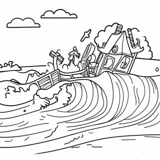 Halaman Mewarnai Adegan Kerusakan Tsunami 117007-52416