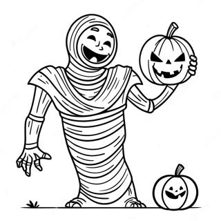 Halaman Mewarnai Mumi Memegang Labu 117367 52689