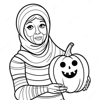 Halaman Mewarnai Mumi Memegang Labu 117367 52690