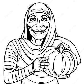 Halaman Mewarnai Mumi Memegang Labu 117367 52692