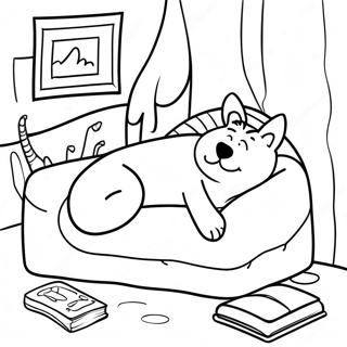 Halaman Mewarnai Kucinganjing Yang Mengantuk Di Tempat Tidur Nyaman 120020-54863