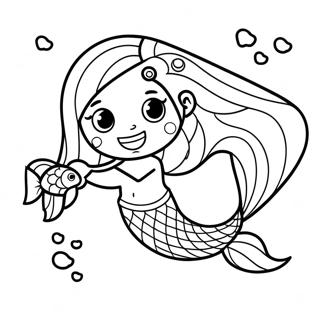 Halaman Mewarnai Putri Duyung Hitam Yang Ceria Dengan Ikan 120605-55313