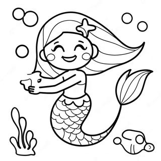 Halaman Mewarnai Putri Duyung Hitam Yang Ceria Dengan Ikan 120605-55314