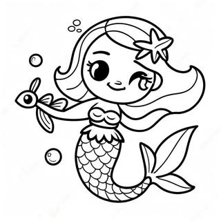 Halaman Mewarnai Putri Duyung Hitam Yang Ceria Dengan Ikan 120605-55315