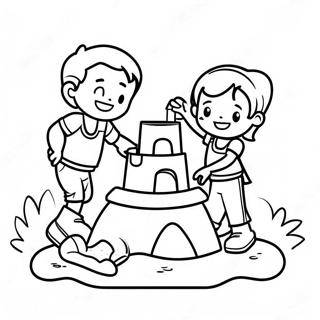 Halaman Mewarnai Anak Anak Bermain Membangun Istana Pasir 120836-55497