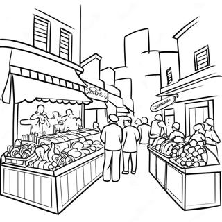 Halaman Mewarnai Pemandangan Pasar Prancis Yang Berwarna Warni 120966-55785