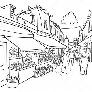 Halaman Mewarnai Pemandangan Pasar Prancis Yang Berwarna Warni 120966-55787