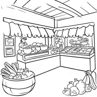 Halaman Mewarnai Pemandangan Pasar Prancis Yang Berwarna Warni 120966-55788