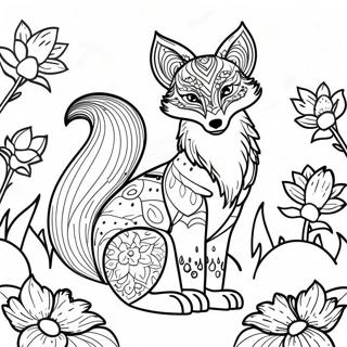 Halaman Mewarnai Rubah Megah Di Antara Bunga 121349 56061