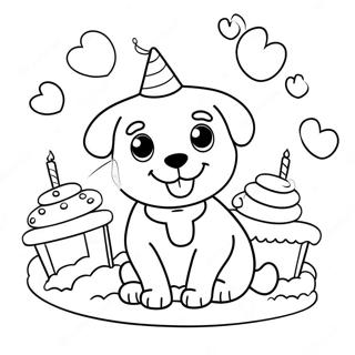 Halaman Mewarnai Perayaan Ulang Tahun Anak Anjing Yang Imut 125463 59412