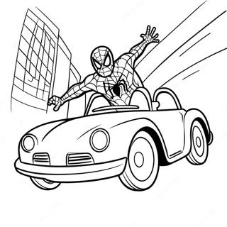 Halaman Mewarnai Spiderman Mengemudikan Mobil Cepat 129480-62653