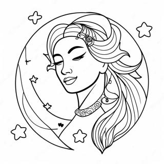 Halaman Mewarnai Dewi Bulan Elegan Dengan Bintang 129685-62816