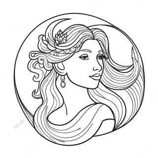 Halaman Mewarnai Dewi Bulan Megah Dengan Rambut Mengalir 129687-62824
