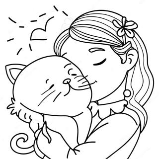 Halaman Mewarnai Gadis Dengan Kucing Yang Tidur 131181 63977