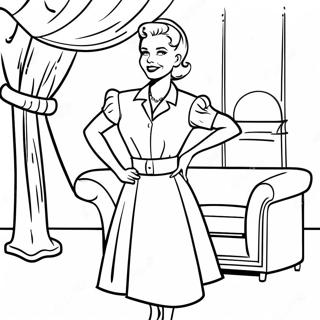 Halaman Mewarnai Wanita Tv Klasik Dengan Gaun Vintage 132540 65035