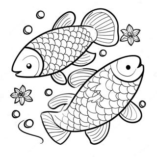 Halaman Mewarnai Ikan Koi Yang Ceria Dengan Teratai 132773 65219