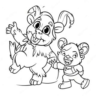 Halaman Mewarnai Krampus Ceria Dengan Anak Anak 133803-66014