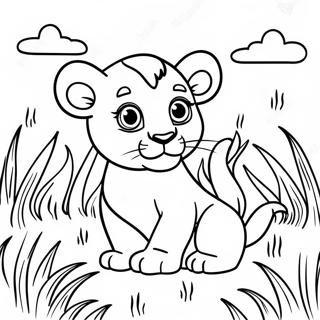 Gambar Mewarnai Anak Singa Lucu Di Rumput 134649-66670