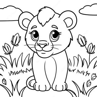 Gambar Mewarnai Anak Singa Lucu Di Rumput 134649-66671