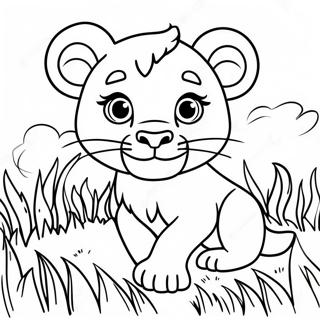 Gambar Mewarnai Anak Singa Lucu Di Rumput 134649-66672