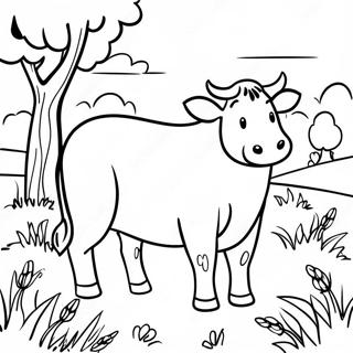 Halaman Mewarnai Sapi Bahagia Yang Menggembala Di Ladang 13517 2953