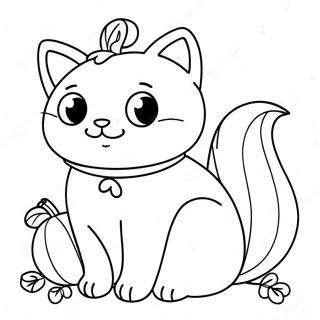 Halaman Mewarnai Kucing Hari Bersyukur Yang Imut Dengan Labu 136772 68473