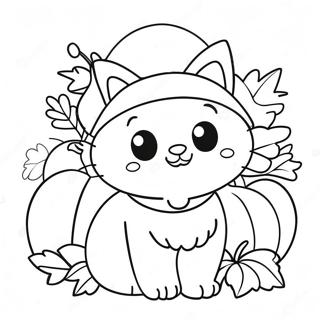 Halaman Mewarnai Kucing Hari Bersyukur Yang Imut Dengan Labu 136772 68474