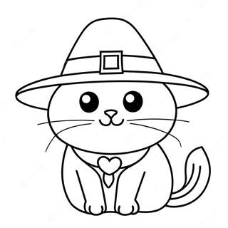 Halaman Mewarnai Kucing Hari Bersyukur Yang Memakai Topi Peziarah 136774 68484