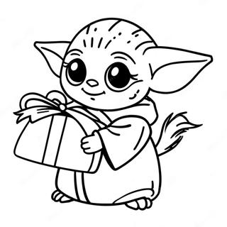 Halaman Mewarnai Baby Yoda Memegang Hadiah Natal Halaman Mewarnai