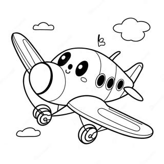 Pesawat Kartun Dengan Wajah Bahagia Halaman Mewarnai 13968-3059